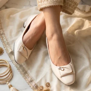 Elegant Beige Embellished Flat Pumps for Women