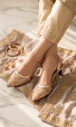 CATWALK Women's Pointed Toe Rhinestone Slingback Heels