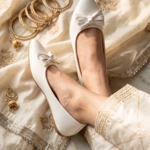 INSTYLE Women's Pointed Toe Bow Pumps – Elegant Beige Patent Flats