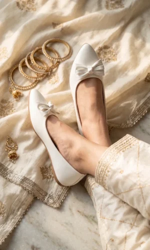 INSTYLE Women's Pointed Toe Bow Pumps – Elegant Beige Patent Flats