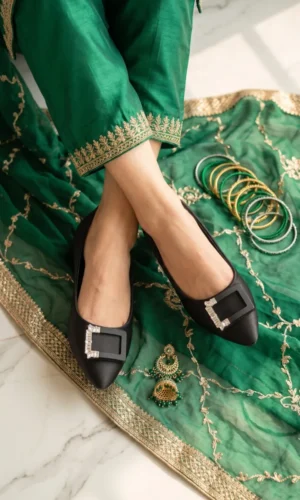 InStyle Crystal Buckle Pointed Toe Block Pumps - Best Women's Footwear