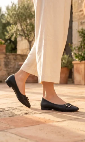 Catwalk Ruched Buckle Comfort Flat Pumps