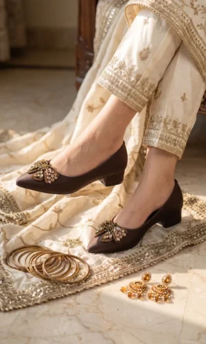 CLASSIC SHOES Women's Rhinestone Embellished Pointed Toe Pumps - Elegant Low Block Heels