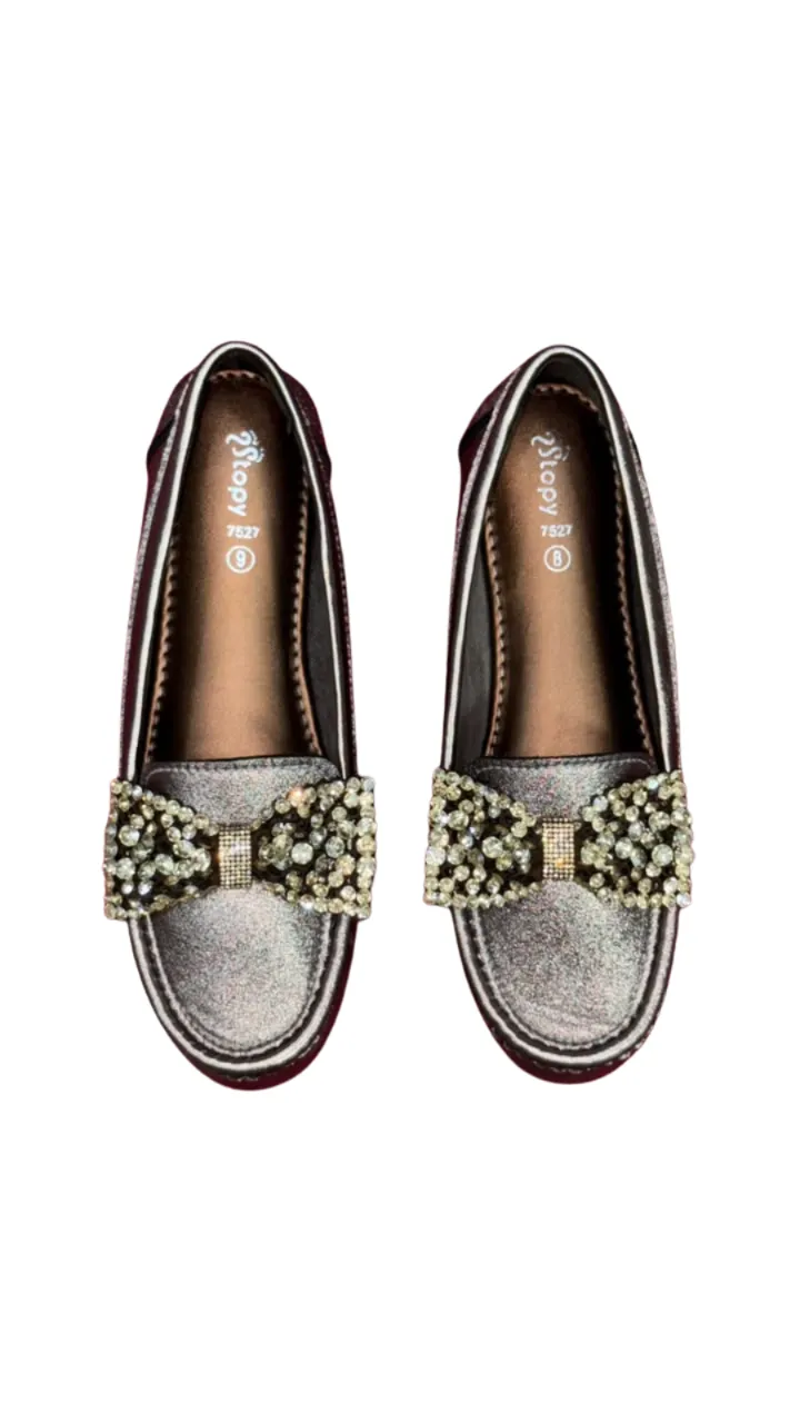 Stopy Women's Embellished Bow Slip-On Flats - Shimmer Loafer Pumps
