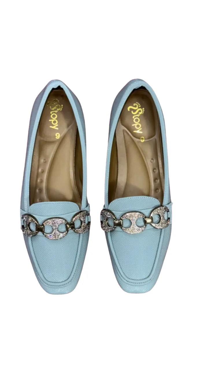 Stopy Women's Embellished Chain Loafer Flats - Textured Slip-On Pumps