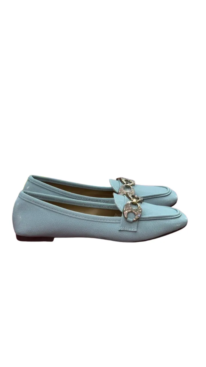 Stopy Women's Embellished Chain Loafer Flats - Textured Slip-On Pumps