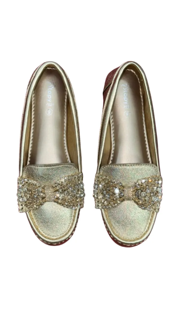 Stopy Women's Embellished Bow Slip-On Flats - Shimmer Loafer Pumps