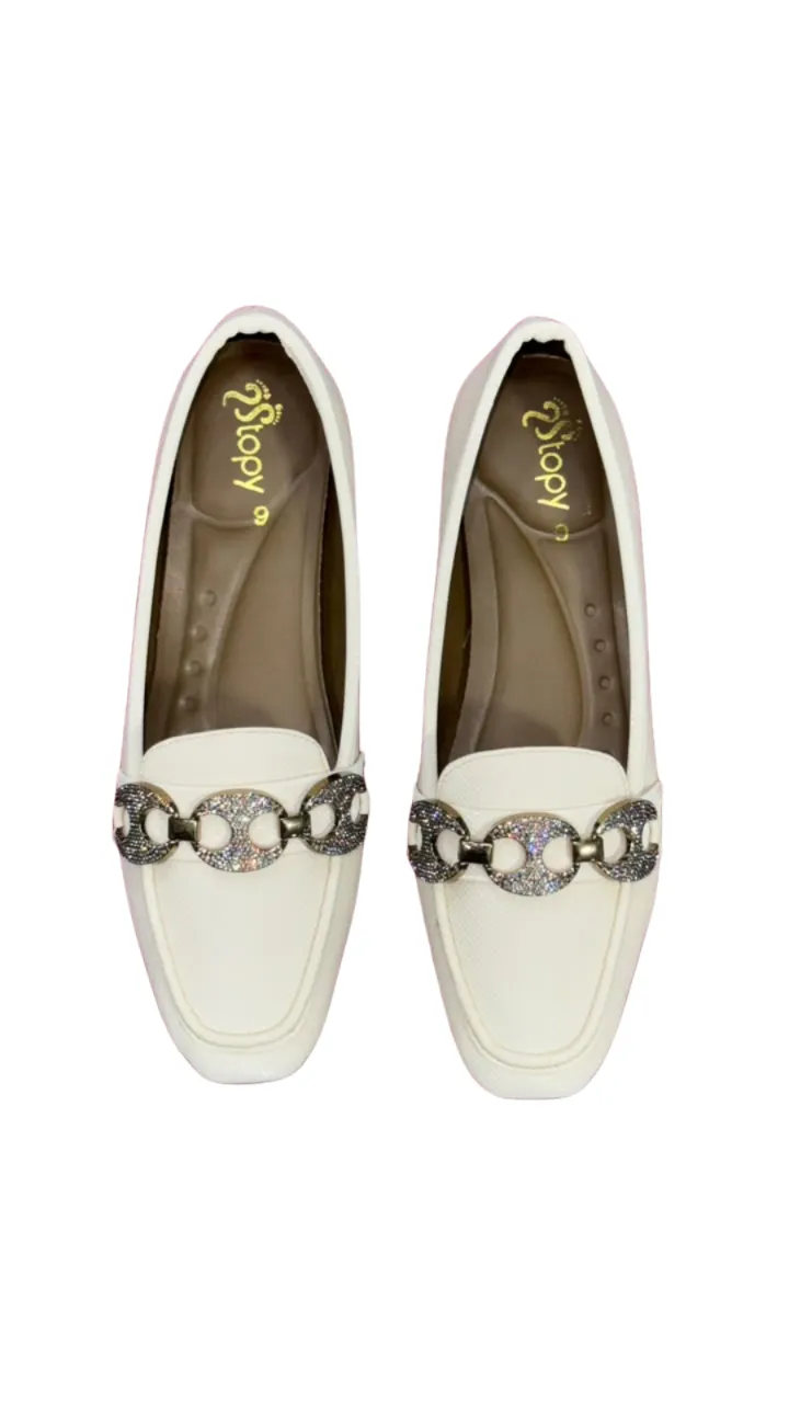 Stopy Women's Embellished Chain Loafer Flats - Textured Slip-On Pumps