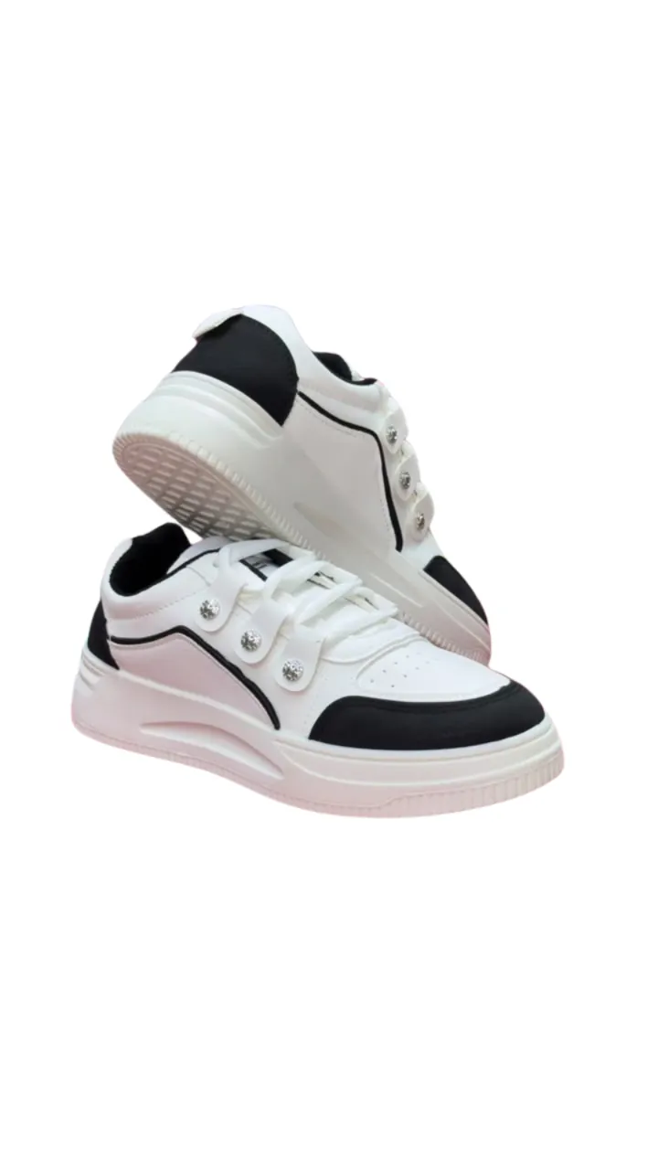 Fashion Women's Stud-Accented Faux-Leather Platform Sneakers – Perforated Toe & Cushioned Walking Shoes