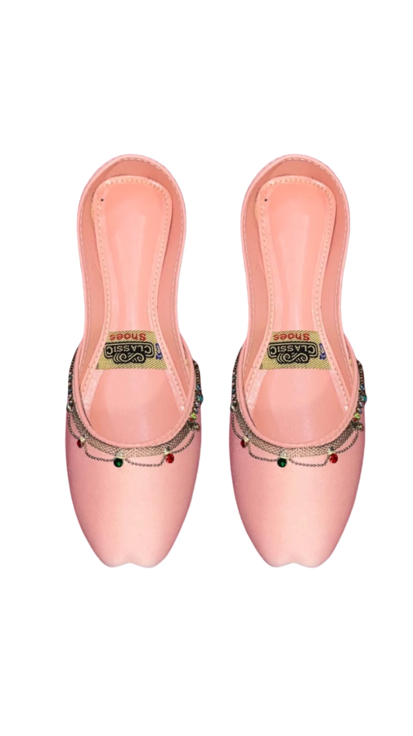 Classic Shoes Women's Crystal Trim Satin Formal Khussa