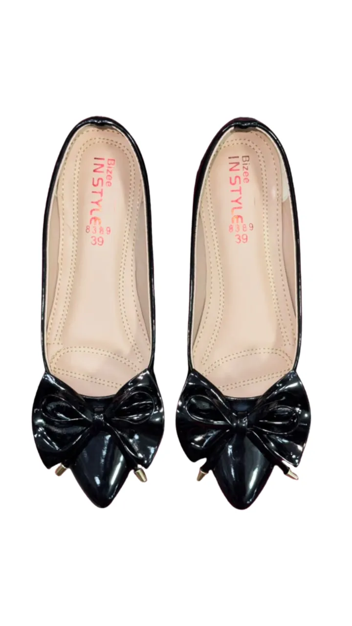 Bizee IN STYLE Women's Patent Bow Pumps - Elegant Pointed Toe Block Heels