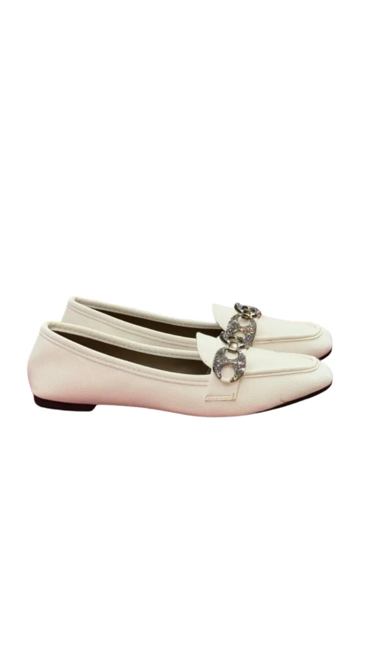 Stopy Women's Embellished Chain Loafer Flats - Textured Slip-On Pumps