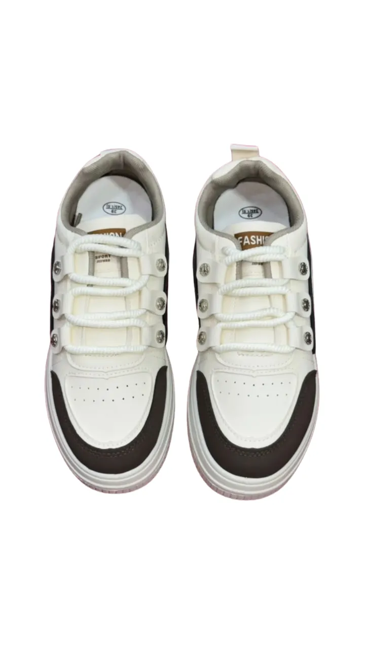 Fashion Women's Stud-Accented Faux-Leather Platform Sneakers – Perforated Toe & Cushioned Walking Shoes