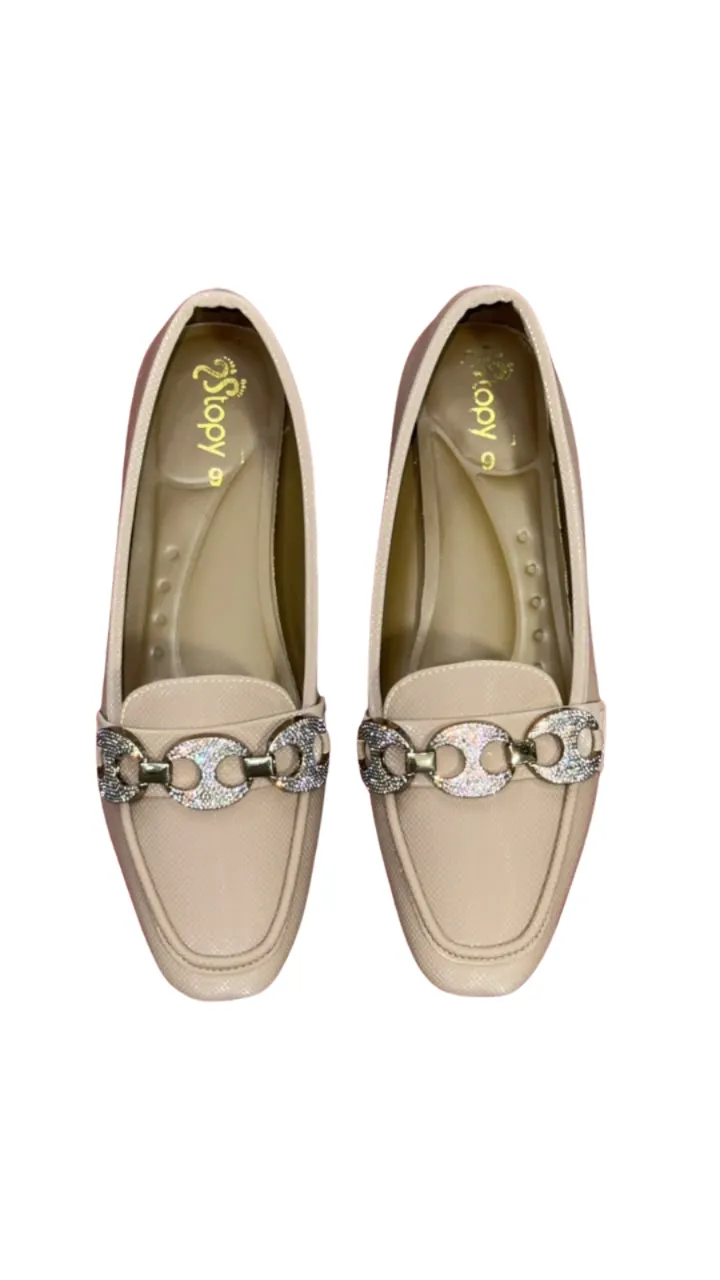 Stopy Women's Embellished Chain Loafer Flats - Textured Slip-On Pumps