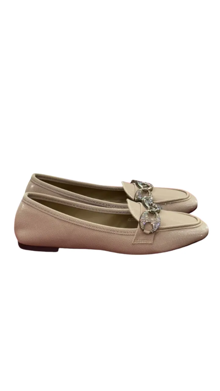 Stopy Women's Embellished Chain Loafer Flats - Textured Slip-On Pumps