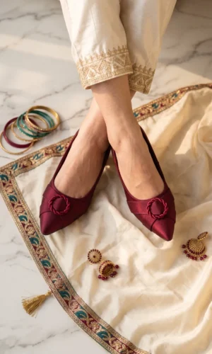 INSTYLE Women's Pointed Toe Block Heel Court Shoes with Woven Ring Detail
