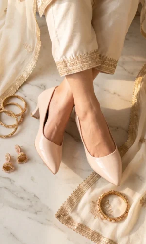Bizee INSTYLE Women's Pointed Toe Patent Kitten Heel Court Shoes