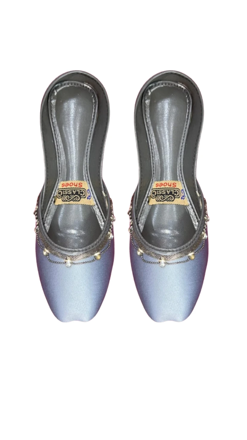 Classic Shoes Women's Crystal Trim Satin Formal Khussa